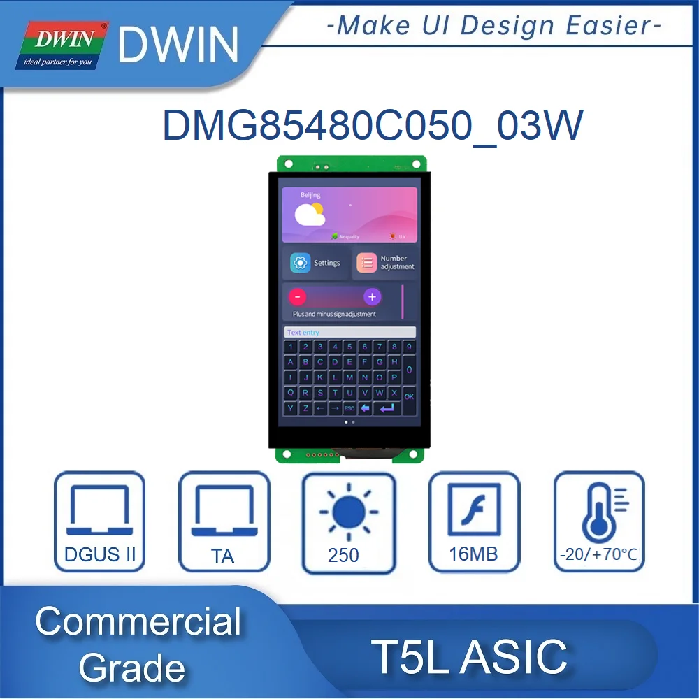 

DWIN 5.0 Inch Touch Panel Display 854*480 HMI Commercial Grade IPS Screen Smart LCM Tft LCD Module TTL Uart DMG85480C050_03W