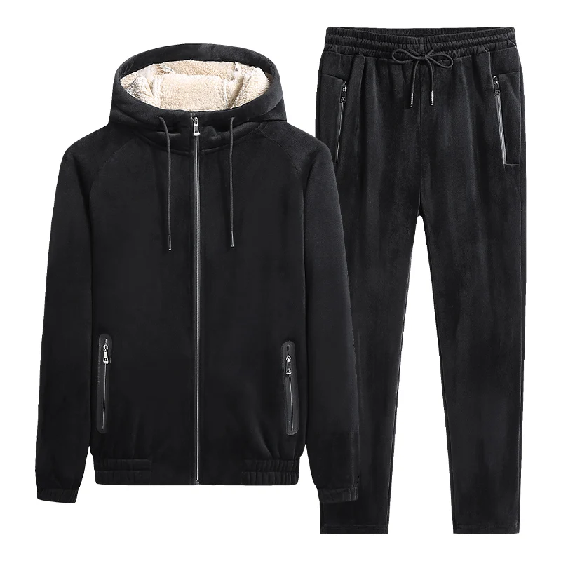 

Plus Size 9xl 8xl 7xl Men 2 Piece Sets Fleece Tracksuits Winter Thicken Hoodie Sweatpants Set Male Zipper Hooded Sportswear Suit