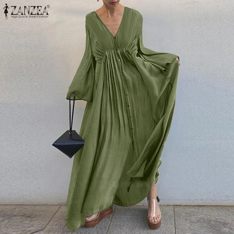 

2023 Women Spring Sundress Elegant Shirt Dress Female V neck Long Sleeve Solid Maxi Vestidos Casual Femme Robe Oversized