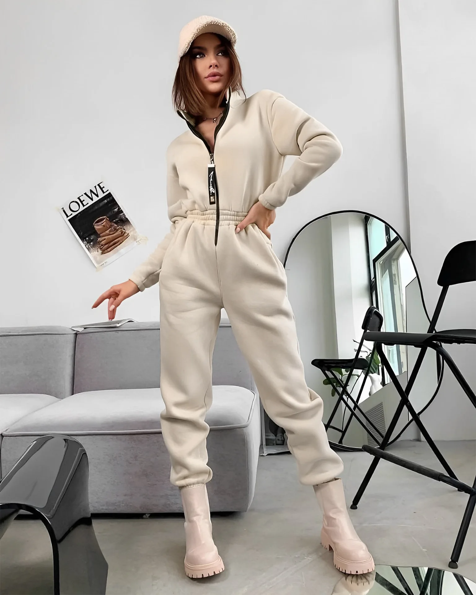 

Women Casual Overalls Romper Fall Winter Fashion Solid Hooded Jumpsuits Female V-Neck Zipper Playsuits 2022 Streetwear