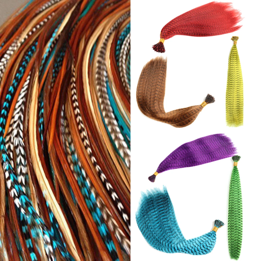 MISSQUEEN Long Synthesis Feather Hair Extension 10 Strands/Pack Fake Hair  Rainbow 16in Hairpiece Feather for Hair Extensions
