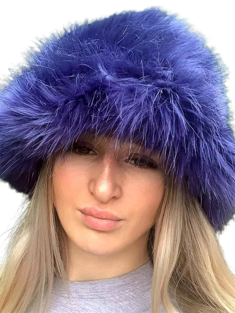 CHRONSTYLE Winter Warm Fur Bucket Hats For Women Outdoor Hat Soft Fleece Fisherman Cap Korean Fashion Chic Lady Causal Caps 2022 images - 6