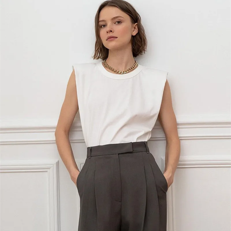 

Новинка 2023, пуловер без рукавов, плечевой ремень, Свободный Повседневный жилет, футболка, тонкий спортивный женский топ