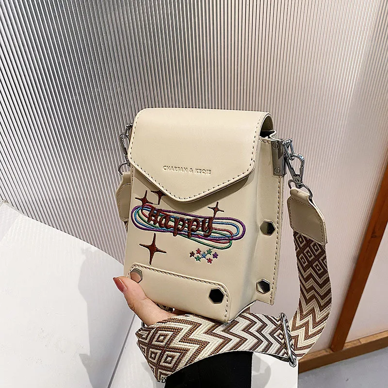 Embroidered Letter Single-shoulder Mobile Phone Bags Portable Coin Purse Commute Lipstick Key Storage Crossbody Bags for Women