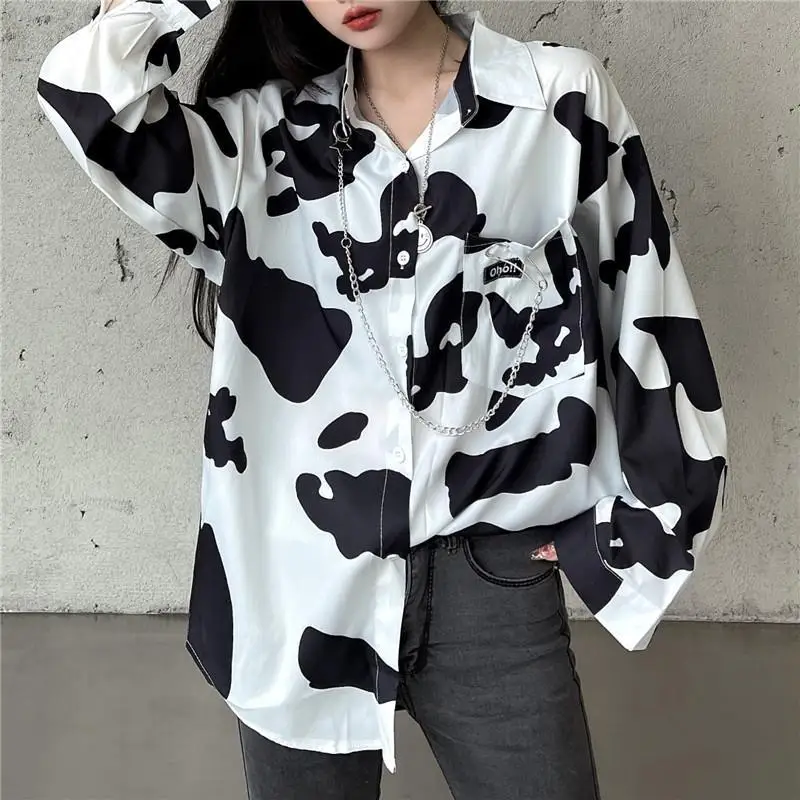 Женская шифоновая рубашка с коровьим принтом повседневный Свободный Топ на