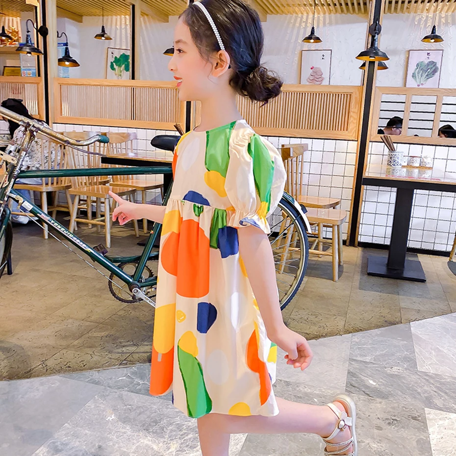 Летнее платье в горошек для девочек повседневное стильное детское одежда