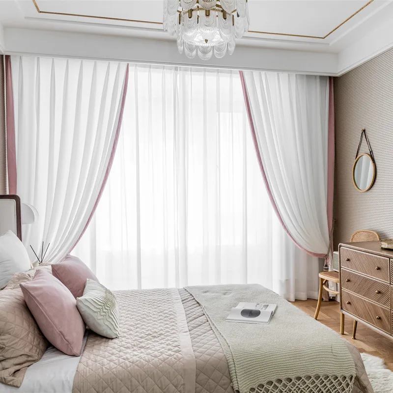 Curtains for Living Room Dining Bedroom Factory Price White Gauze Curtain Bordered Translucent Impervious Screening |
