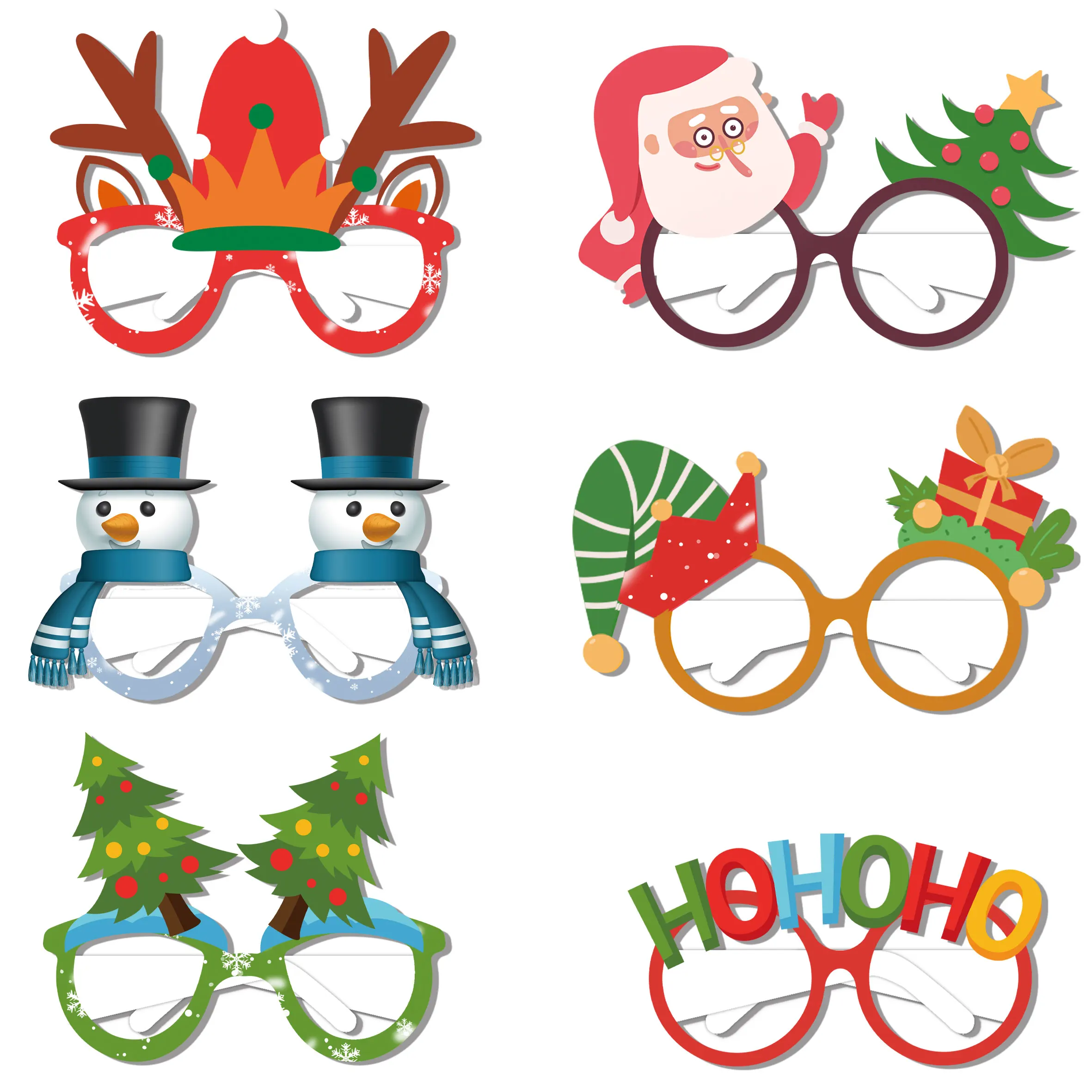 

6/12pcs Christmas Paper Glasses Photo Props Xmas Decor Kids Gift 2023 New Year Noel Navidad Party Supplies Santa Snowman Glasses