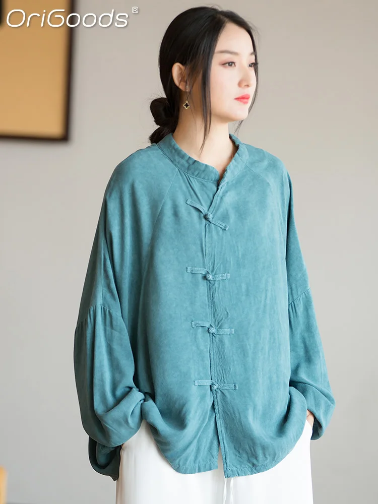 

OriGoods Oversize Shirt For Women 2022 New Spring Autumn Lyecell Shirts Loose Oversized Style Big Large Size Blouse Tops B349