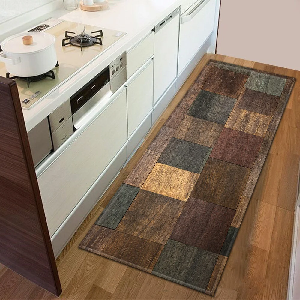 

Винтажный полосатый кухонный коврик, украшение для спальни, ковер для ванной, противоскользящий пол, деревянная линия, домашний балкон, при...