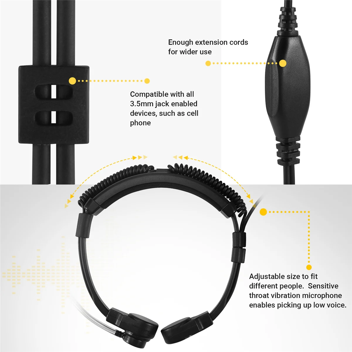 3 5 мм регулируемый горловой микрофон наушники скрытая акустическая трубка