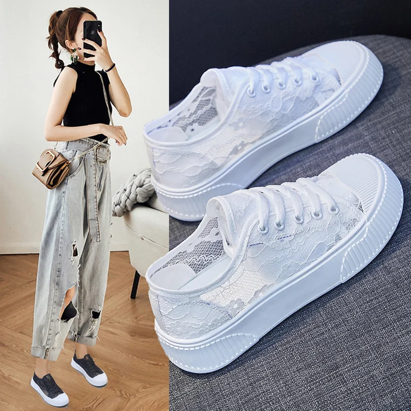 

2023 summer new mesh breathle canvas shoes female students white shoes casual