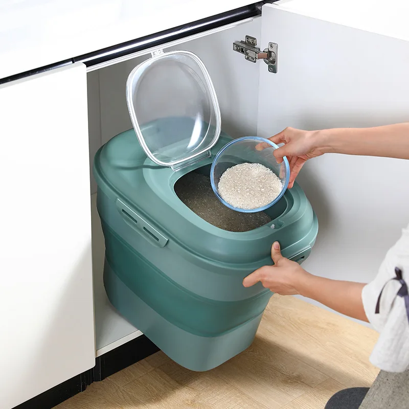 

25KG Foldable Food Storage Container Rice Bucket Cereal Dispenser Tank Pet Food Container Insect-Proof Kitchen Storage Organizer