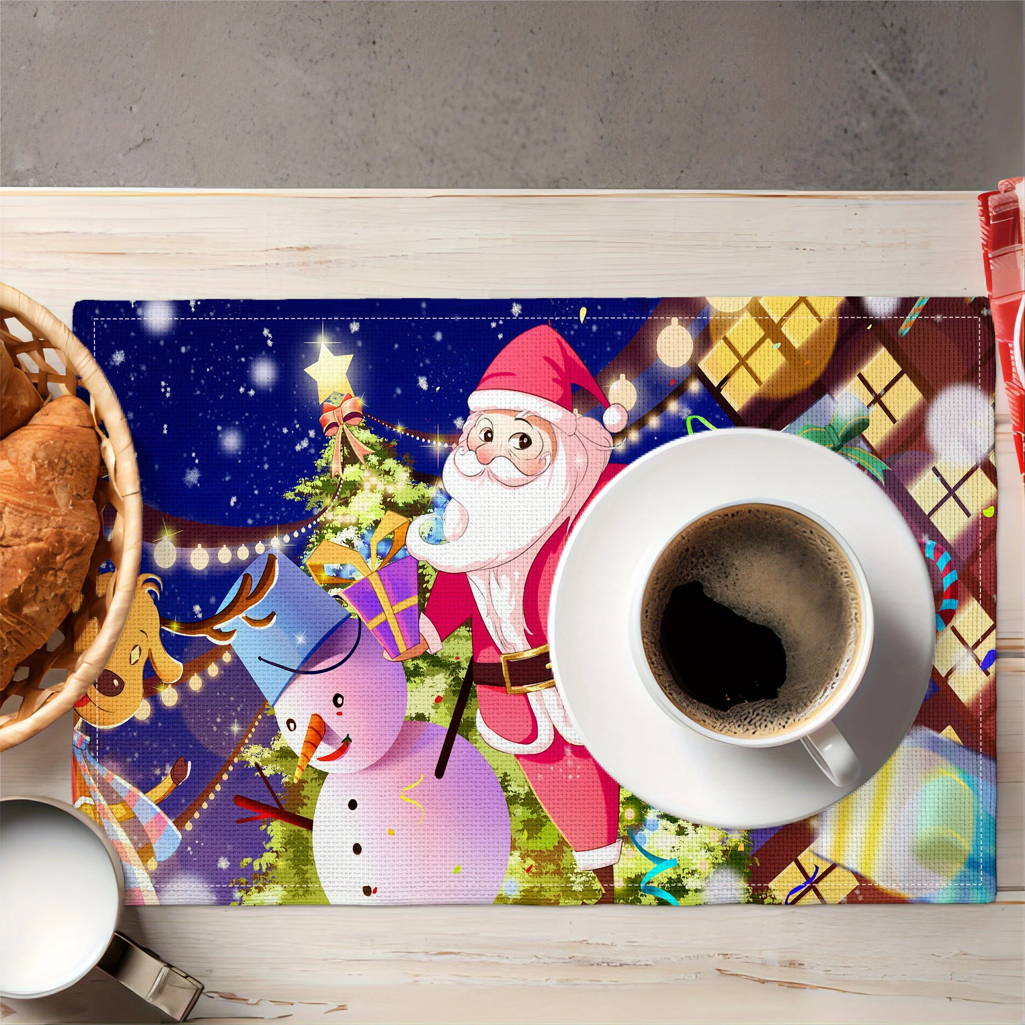 Набор из 4 праздничных рождественских льняных салфеток-Санта снеговик олень с