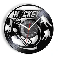 ice hockey player hurling vinyl record wall clock sports theme modern design music record home decor silent clock wall watch