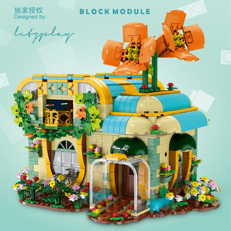 

Street View City Florist Model With LED Light MOC 031051 Modular House Assembly Building Blocks Bricks Kid Toys Birthday Gifts