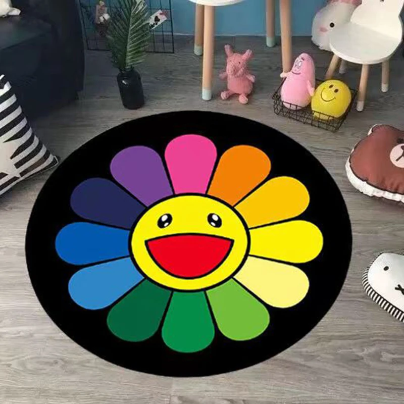 

Cartoon Sunflower Round Carpet Anti-slip Children's Playground Soft Plush Rugs Coffee Table Rug Living Room Floor Mats