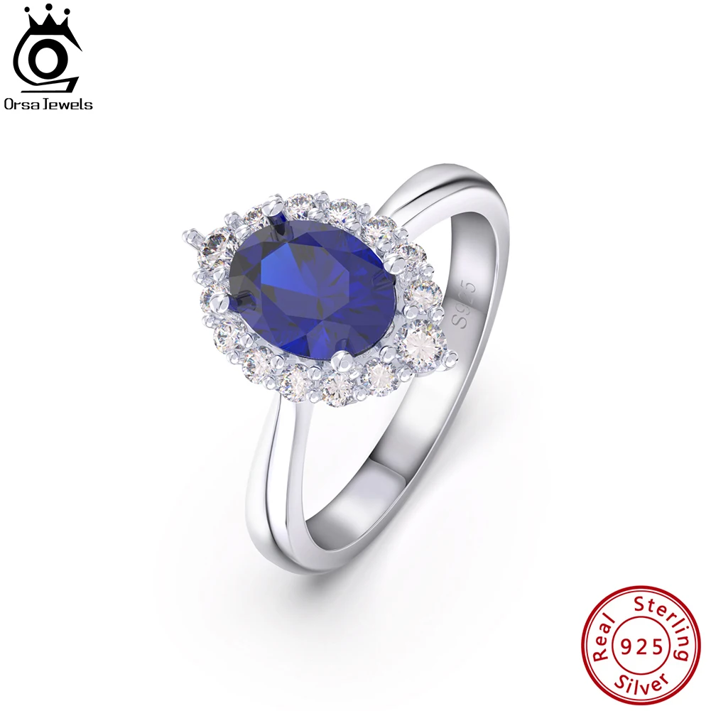 

Роскошные кольца ORSA JEWELS с искусственным серебром и сапфиром, кольцо с блестящим кубическим цирконием для женщин и девушек, ювелирные изделия LZR09