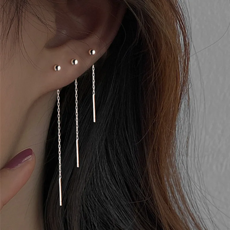 

Romantic Simple Drop Earrings For Women Beads Tassel Earring Line Chain Elegant Dangle Ear Piercing Accessories size 35/45/55mm