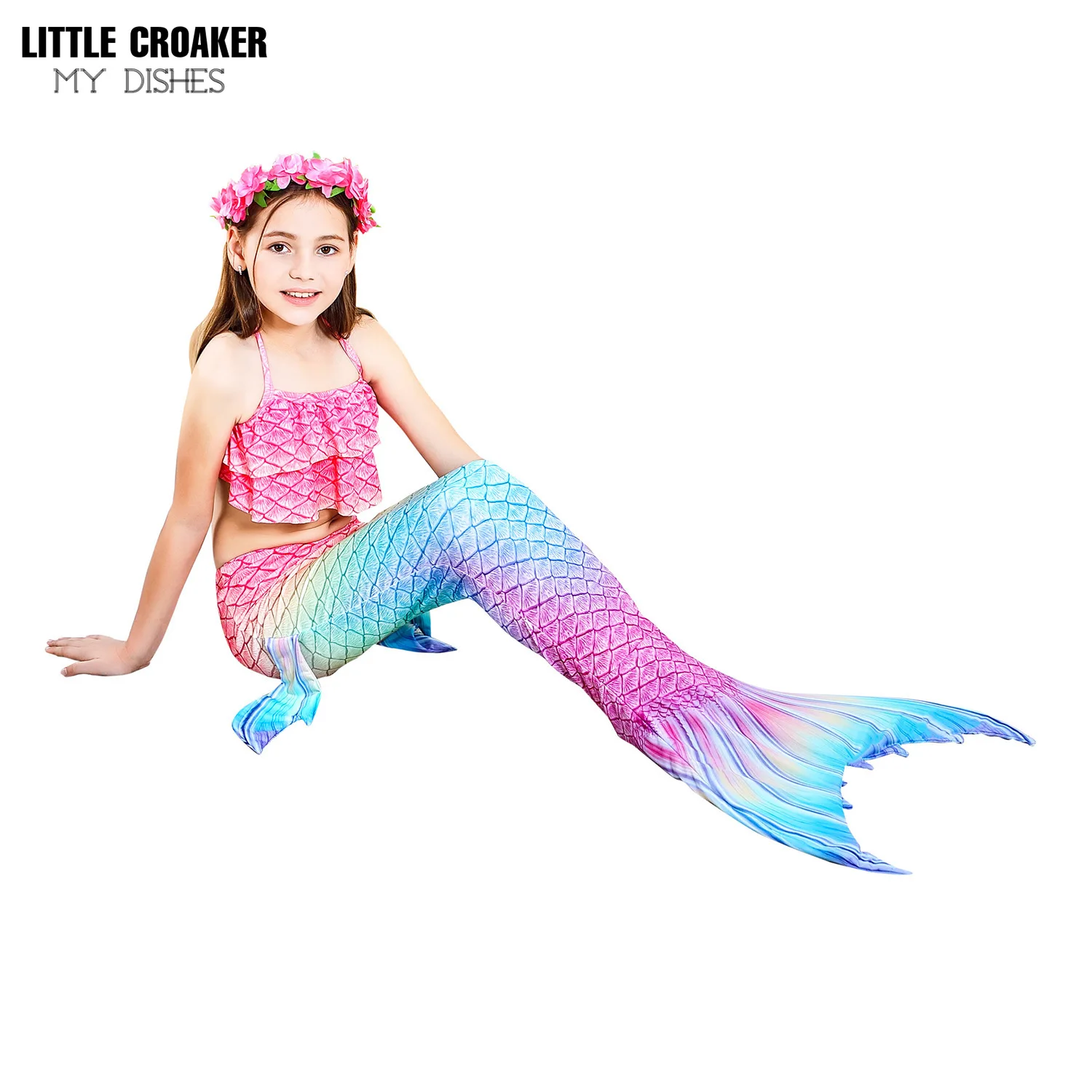 

Colorful Three-Piece Mermaid Tail Swimsuit Bikini Kids Hot Spring Summer Swimwear Beachwear Girls Party Cosplay Costumes