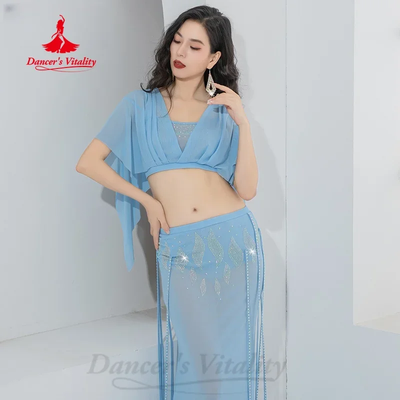 Костюм для танца живота сетчатый топ с v-образным вырезом + сексуальная длинная