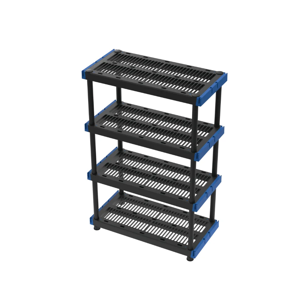 

4 Tier 20" X 48" Interlocking Plastic Storage Shelving Unit, Black,Strong and Durable,29.5 Lb