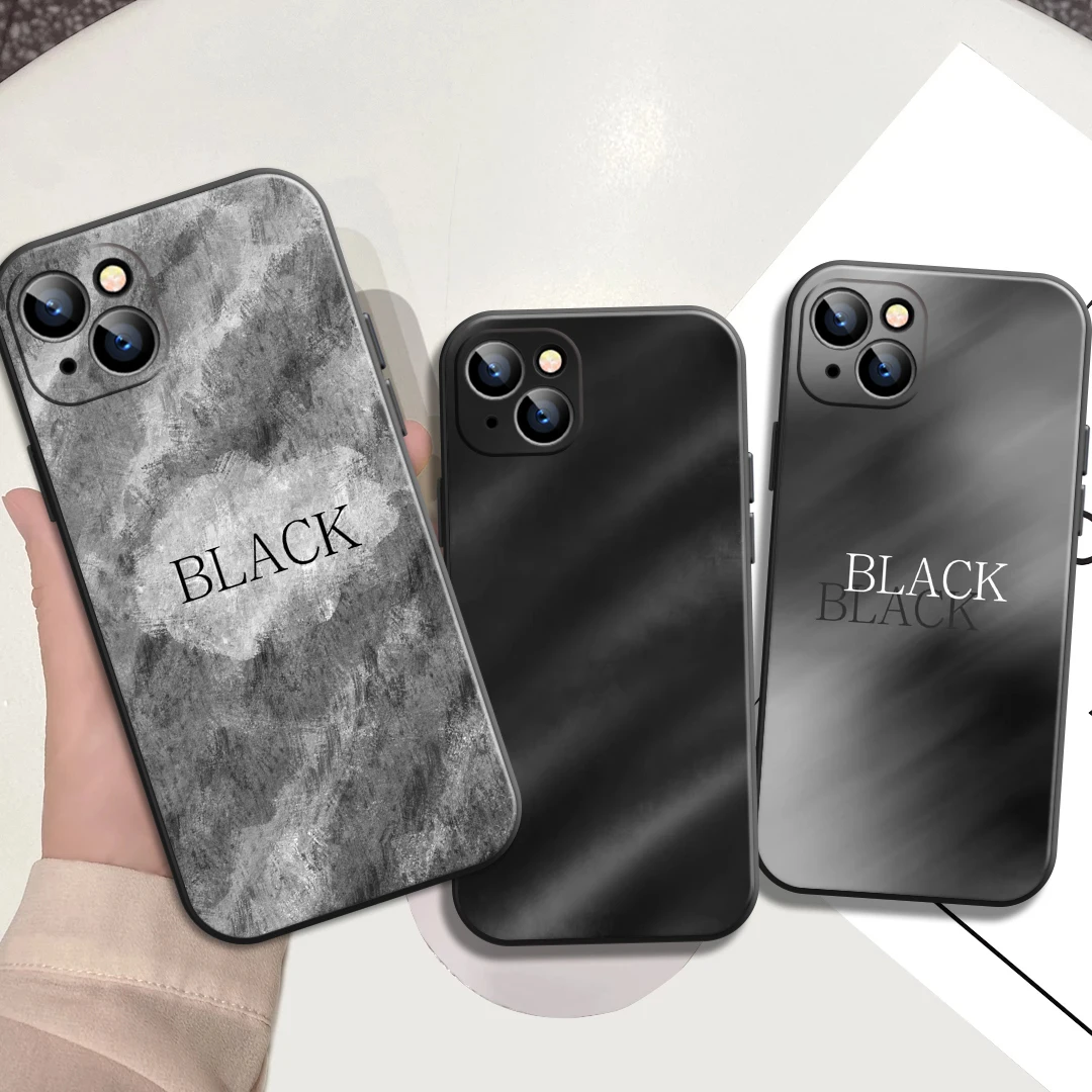 

Niche Texture series Phone Case for iPhone 13 11 Pro 12 Mini MAX X XR XS 8 7 Plus SE 2020 5 6s Liquid Silicone Black Cover Coque