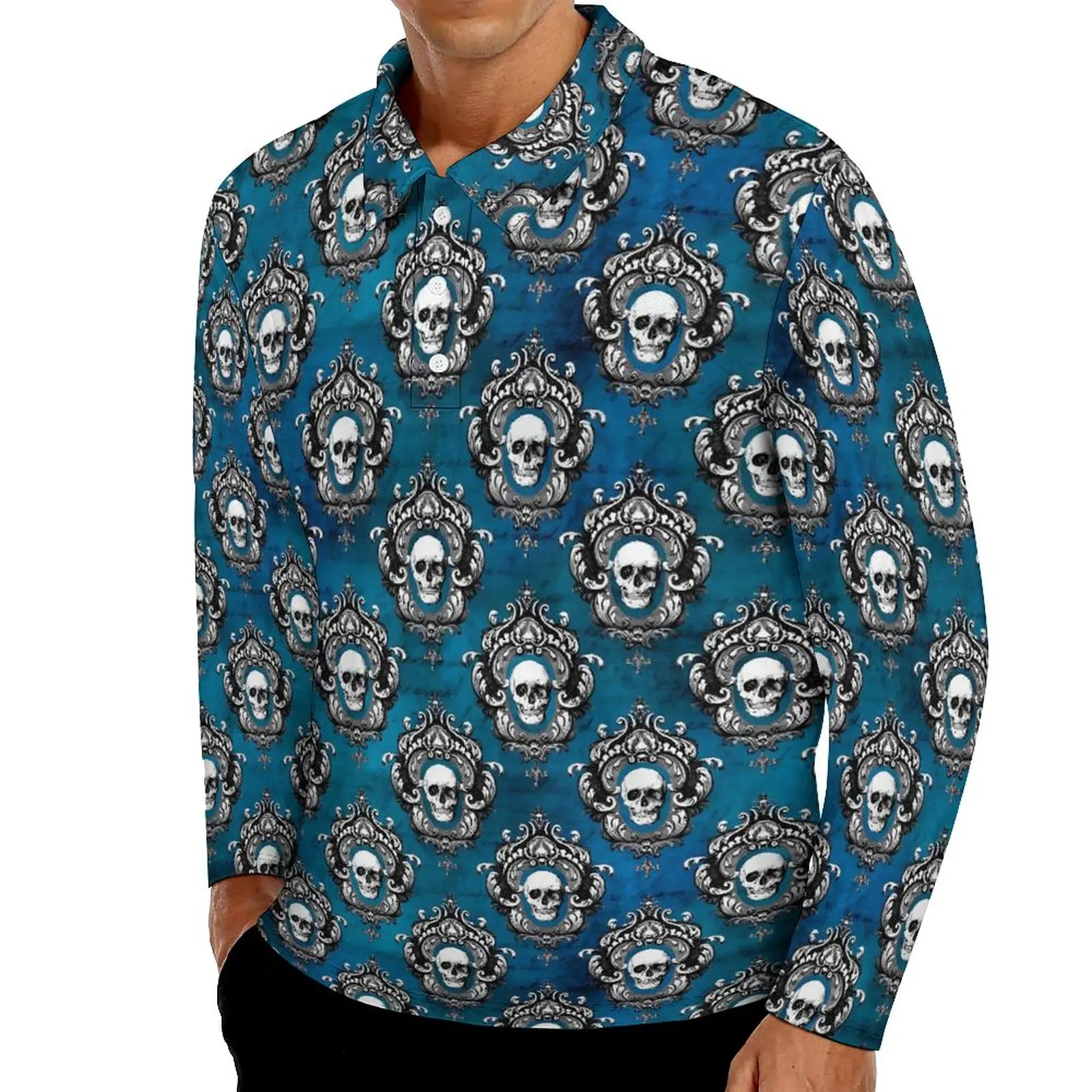 

Gothic Skull Casual Polo Shirts Hipster Modern T-Shirts Long Sleeve Graphic Shirt Spring Cool Oversize Clothes Birthday Present