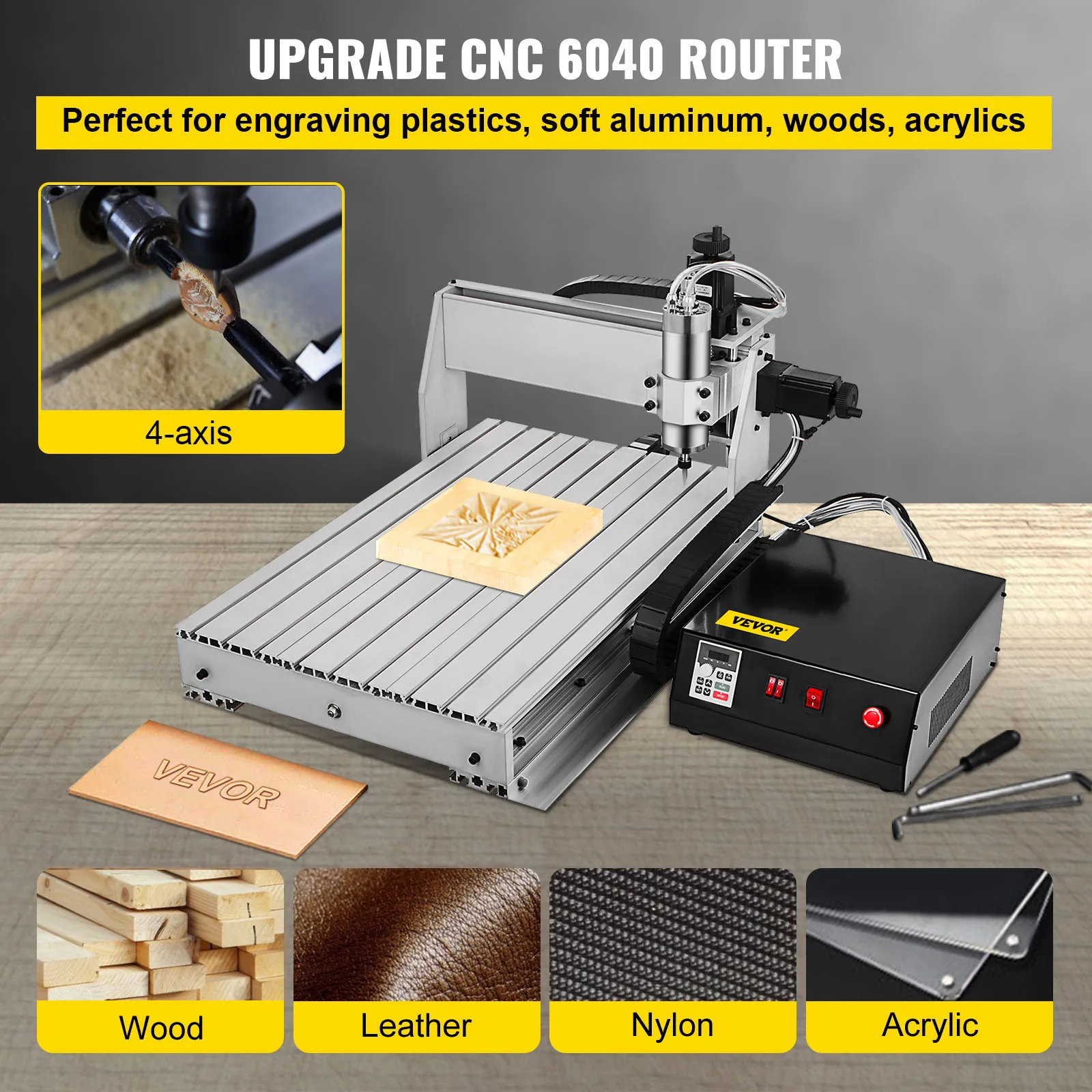 VEVOR 3 / 4 оси CNC маршрутизатор 6040/3040/3020 лазерный гравер USB порт фрезерный