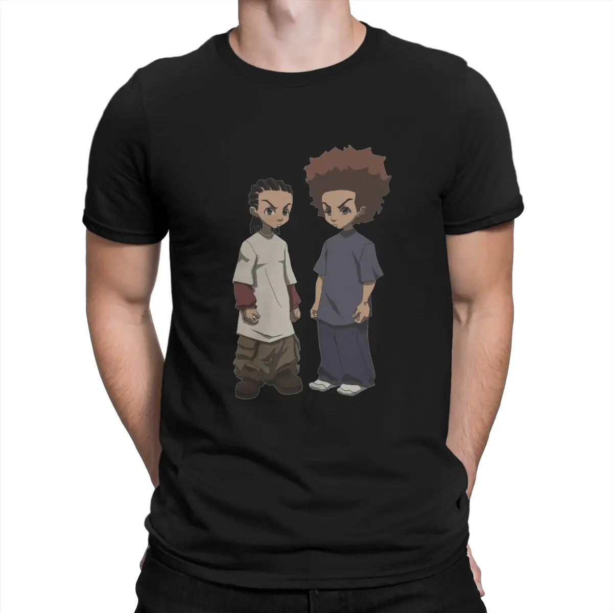 

Huey and Riley Freeman The Boondocks Men's T Shirts Cartoon Humor Tee Shirt Short Sleeve Round Collar T-Shirts Cotton Original