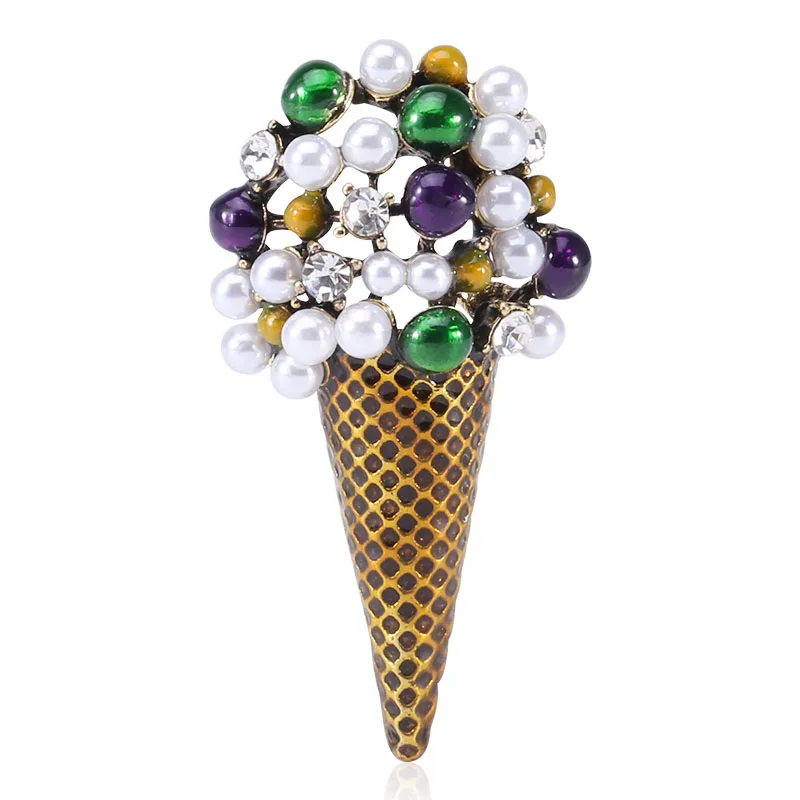 

New Pearl Rhinestone Fashion Ice Cream Brooch