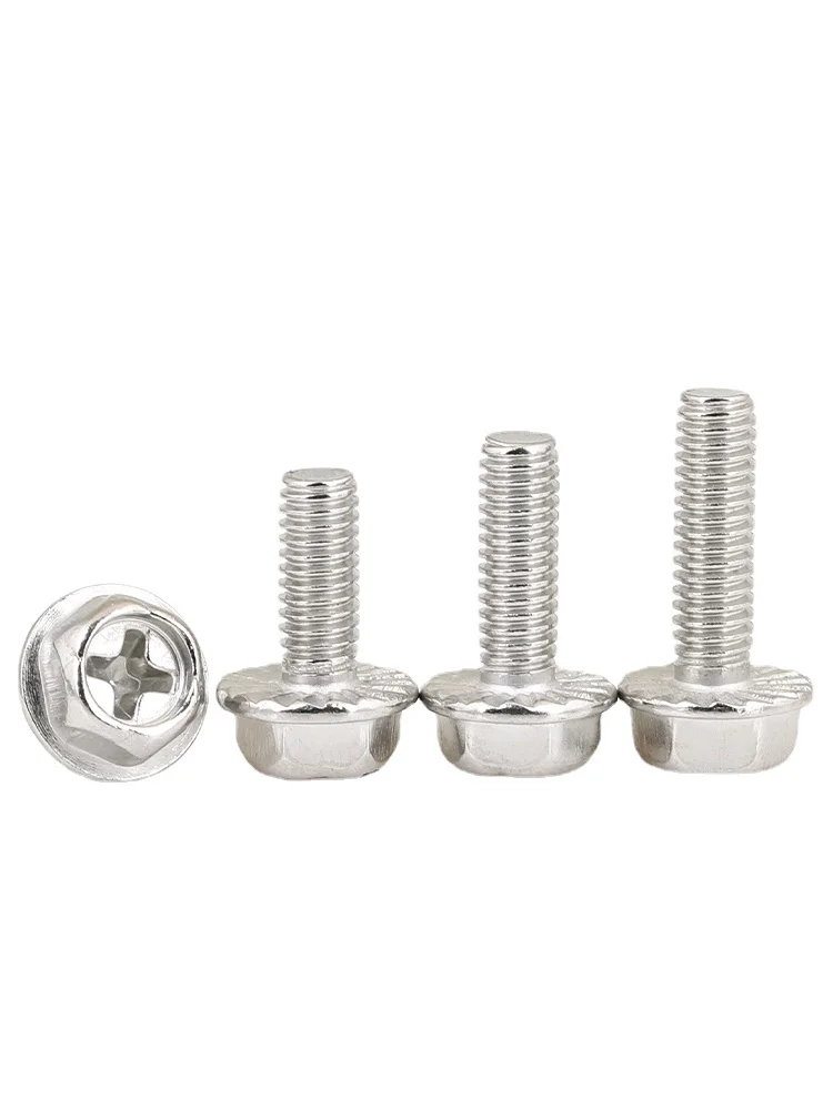 

10pcs 304 Stainless Steel Cross Flange Screw Outer Hexagonal Toothed Bolt Non-slip Screw M6 M8 L=25-60mm 40mm