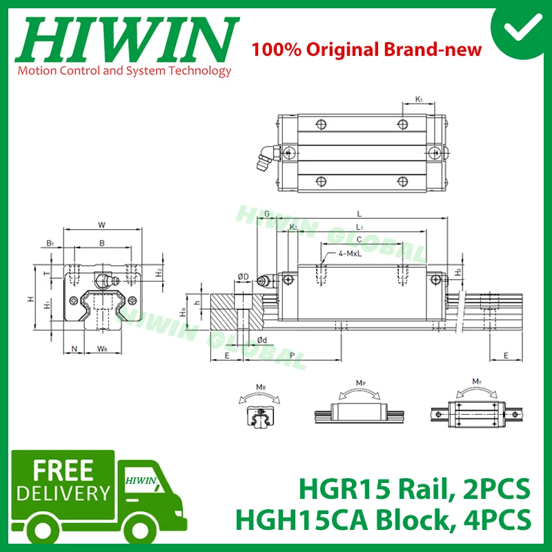 Фото Оригинальная линейная направляющая HIWIN HGR15 200 300 400 500 600 700 800 900 1000 1100 1200 мм рельсовый блок HGH15CA кареточный блок ZA предварительная нагрузка C Новинка №5
