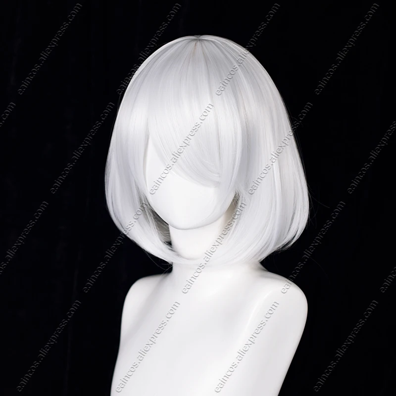 Фото YoRHa No.2 Type B Косплей Парик 2B 33 см Белые Короткие Волосы Термостойкие Синтетические Парики №4