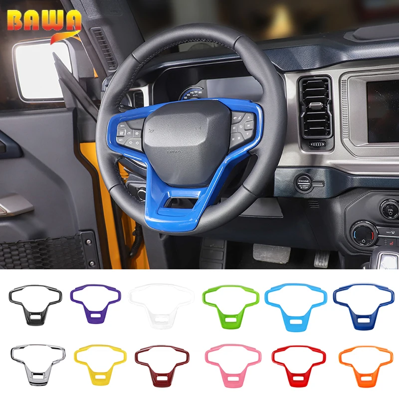

BAWA Car Steering Wheel Decoration Stickers Protection Cover Frame Interior Parts Accessories For Ford Bronco 2021 2022