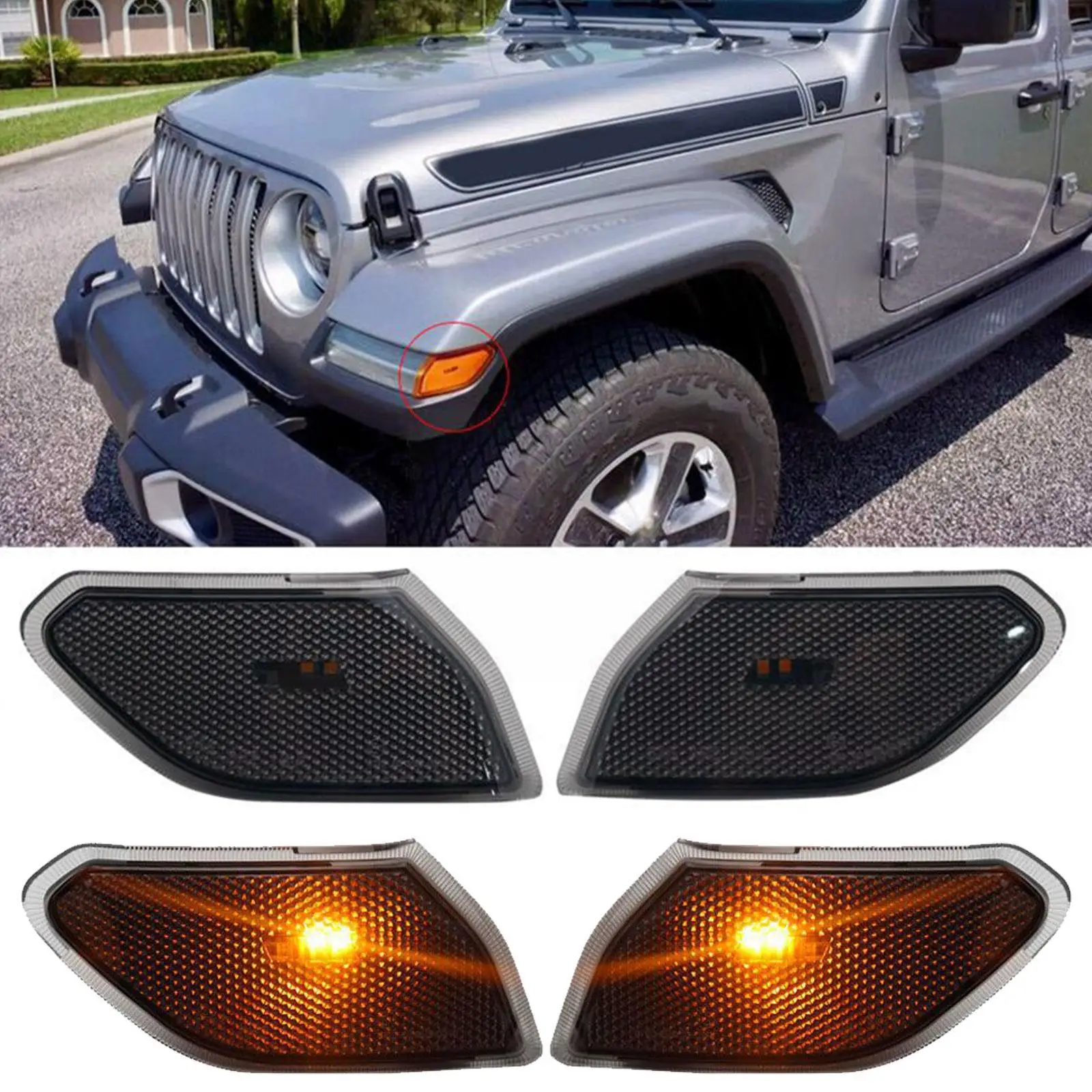 

2pcs Car Front Side Markers Amber LED Lights For Jeep wrangler JL 2018 2019 2020 Smoke Shell/Clear Shell G4H2