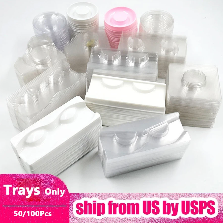 

Wholesale 10/20/50/100Pcs Transparent Clear Plastic Lash Trays Mink 8-25mm Empty Lashes Holder Eyelash Packaging Box Case Bulk