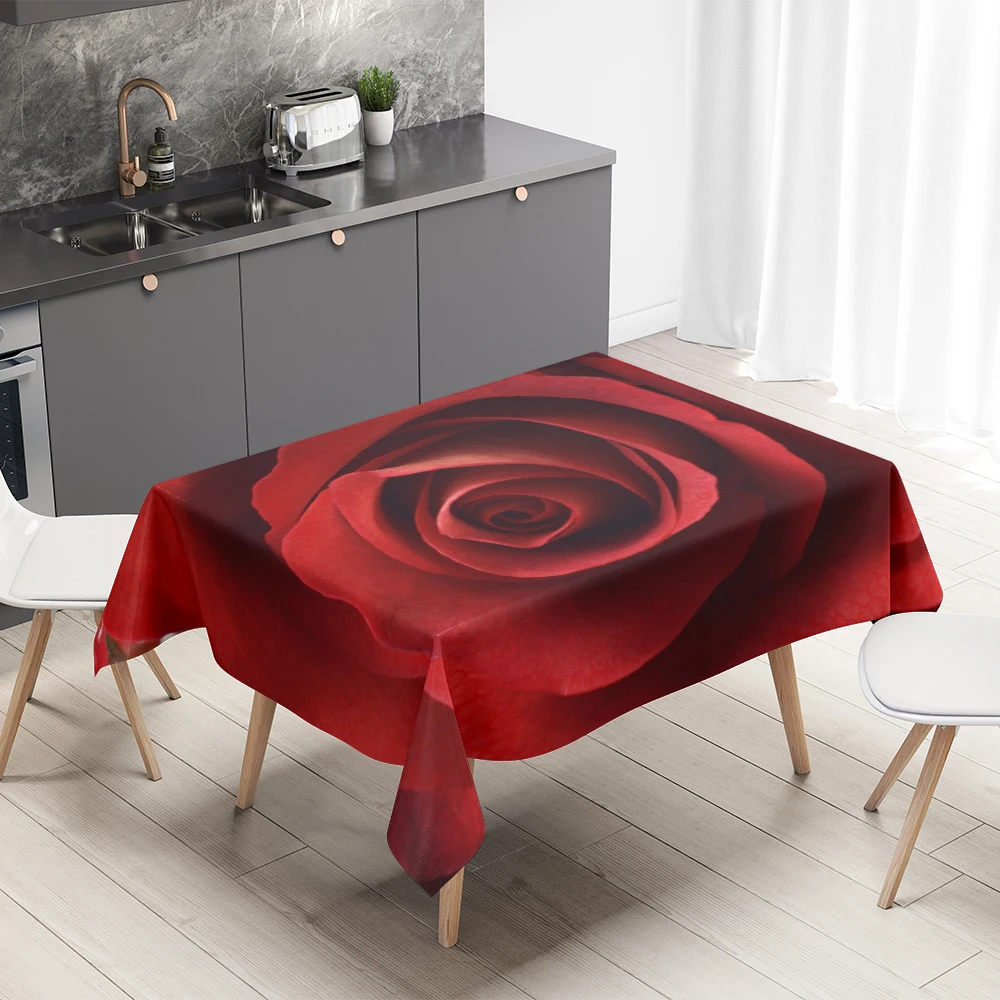 

3D Printed Rose Flowers Rectangular Wedding Party Decoration Coffee Table Set Waterproof Kitchen Tablecloth v220514