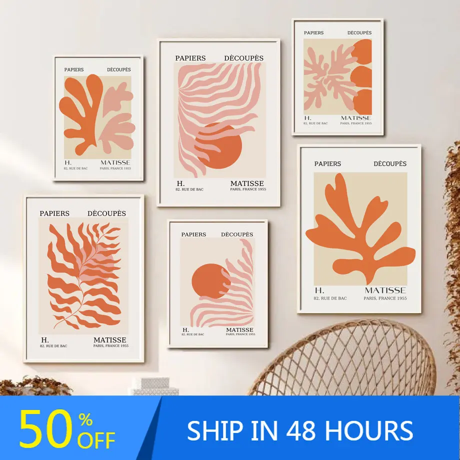 

Orange Henri Matisse Coral Abstract Flower Wall Art Canvas Painting Nordic Posters And Prints Wall Picture For Living Room Decor