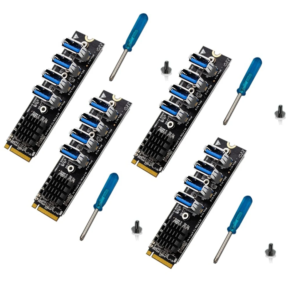 

4Set M.2 MKEY PCI-E Riser Card USB 3.0 PCI-E Riser Card M.2 to PCIE Extender Riser 4Port PCI-Express Adapter ASM1184E