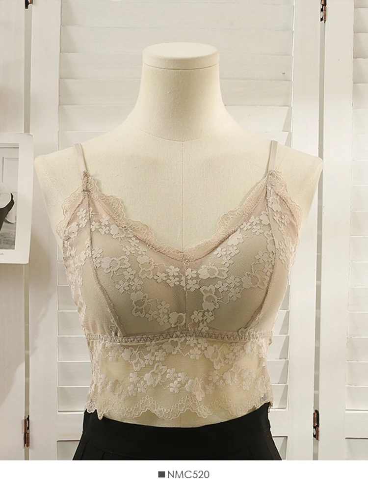 

Женские летние майки, маленькие универсальные кружевные сетчатые майки с кружевной вышивкой на спине, новый стиль, маленькая грудная клетк...