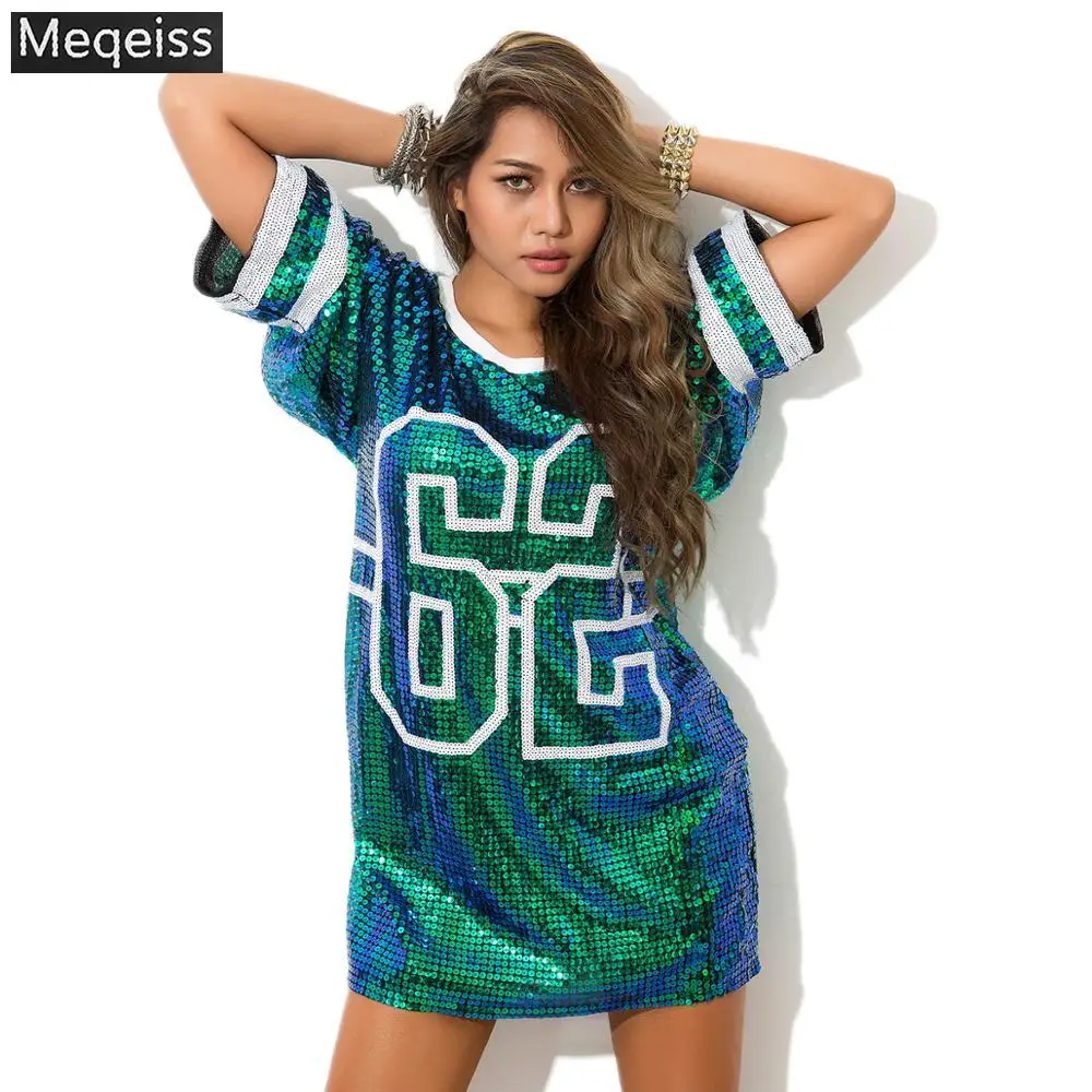 

Женская футболка Meqeiss, с коротким рукавом, блестками, блестящая, 2022New, для хип-хопа, клубных вечеринок, свободная