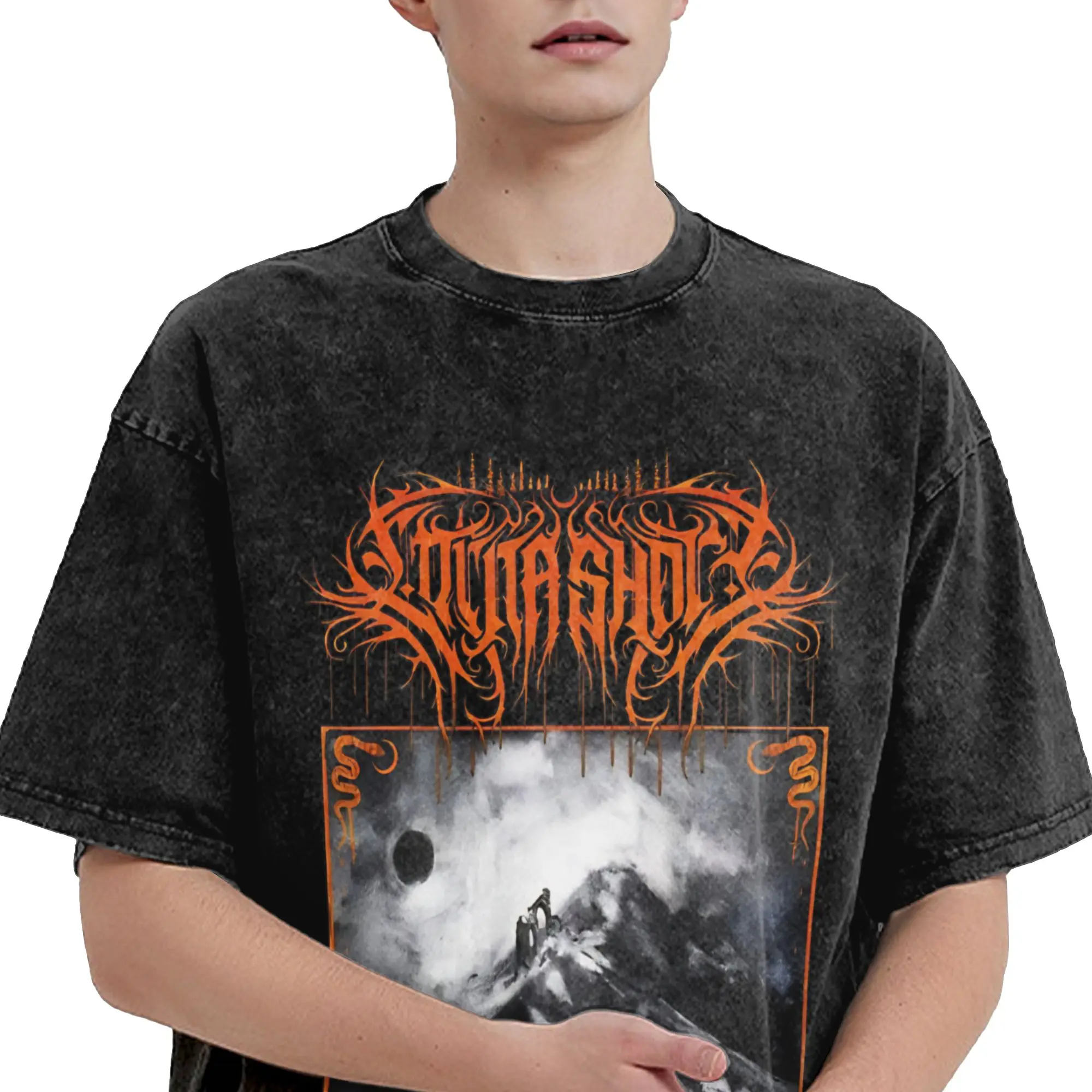 Фото Забавная футболка LORNA SHORE Rona Coast Band 2026 в стиле готический металл, мужская, с эффектом потертости, с коротким рукавом, больших размеров №4