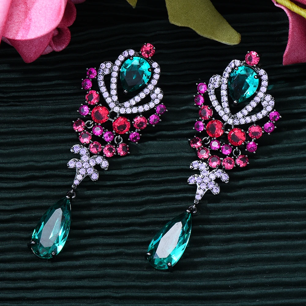 

Siscathy New Spring Green multicolor Earring For Women Wedding Party Indian Dubai Bridal Jewelry boucle d'oreille femme Gifts