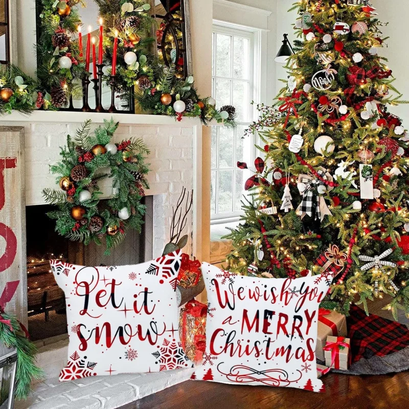 Буффало узор снежинка Рождественский олень сосна квадратная наволочка диван