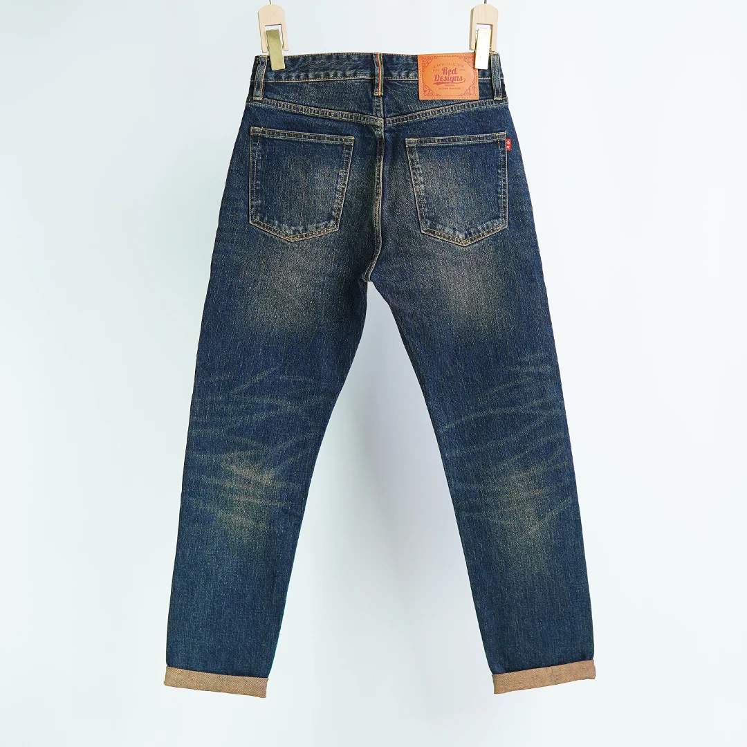 Красные винтажные джинсы 15 унций с узором для мужчин весенние Стрейчевые