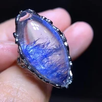 natural blue rutilated dumortierite quartz adjustable ring 2311mm crystal water drop fashion stone woman men ring jewelry aaaaa