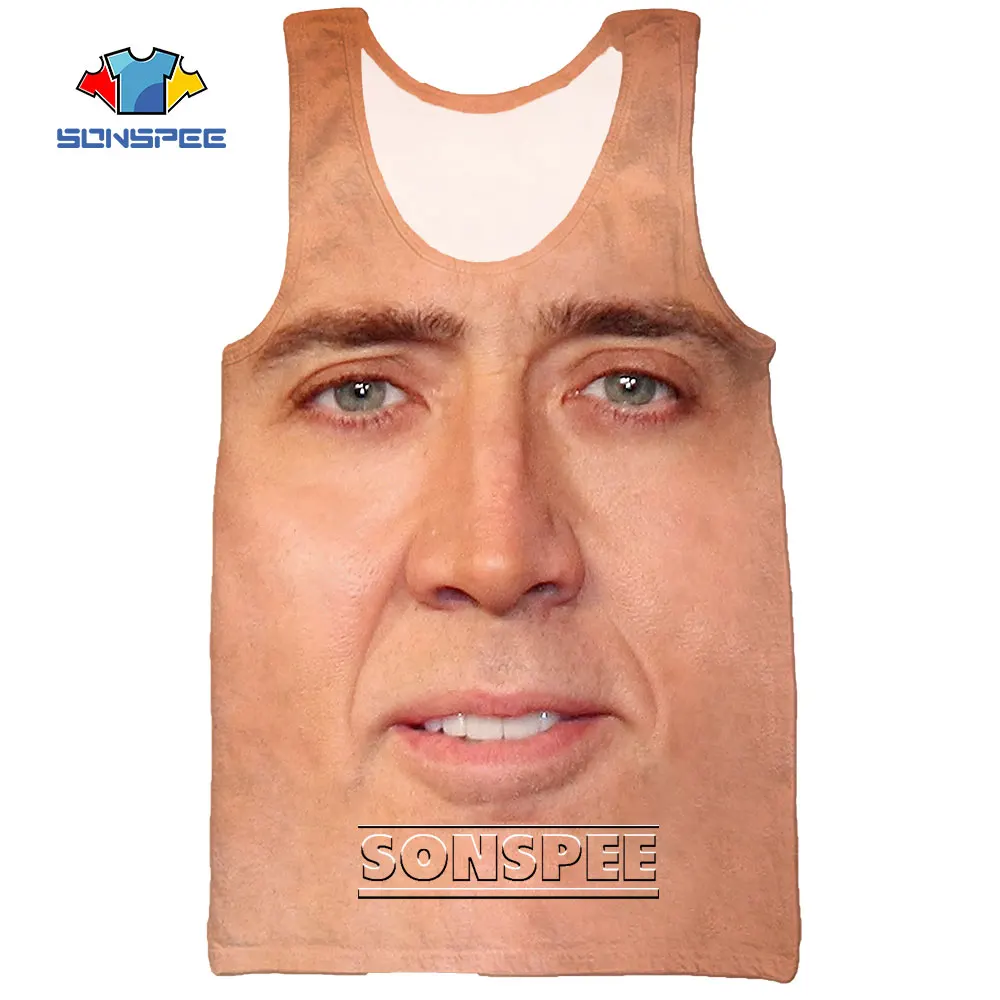 

2022 3D Print Nicolas Cage Face Summer Beach Sea Men's Vest Casual Funny Laughing Bodybuilding Gym Muscle Sleeveless Tank Top
