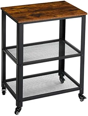 

Cart, Vintage Kitchen Bar Cart on Wheels, 3-Tier Microwave Heavy Duty Storage Shelves, Baker's with Metal Frame, Extra Coun Str