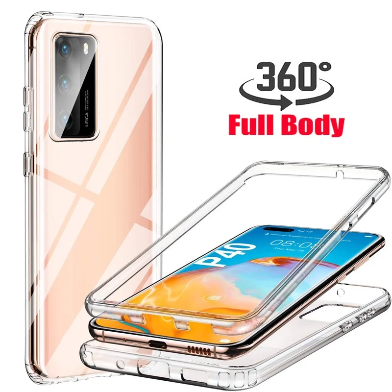 

360 Double PC+Silicone Case For Huawei P Smart 2021 2020 Z P40 Lite E P20 P30 Mate 40 30 20 10 Pro Y6P Y7P Y8P Full Body Cover